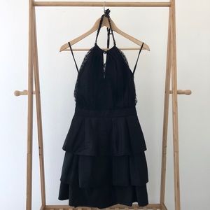 BCBGMazAzria Black Beaded Halter Mini Dress